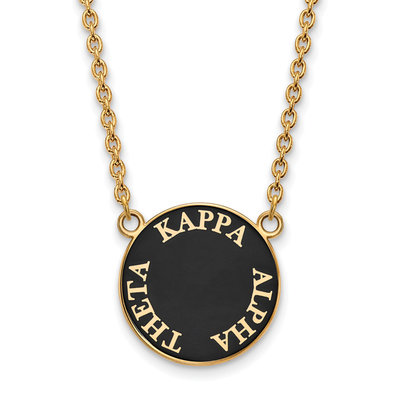 Sterling Gold-plate Kappa Alpha Theta Text Large  Enamel Pendant 18" Necklace - Picture 1 of 2